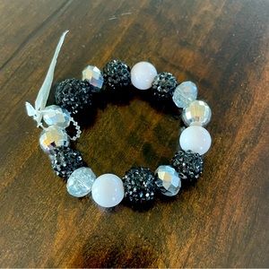 NEW Stretch Black, White, Silver, and Clear bracelet
